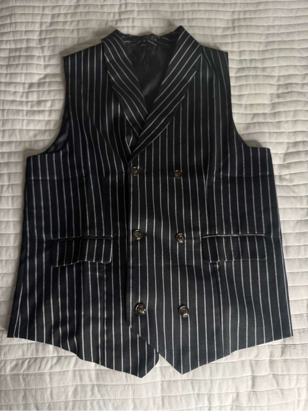Black Pinstripe Double-Breasted Vest